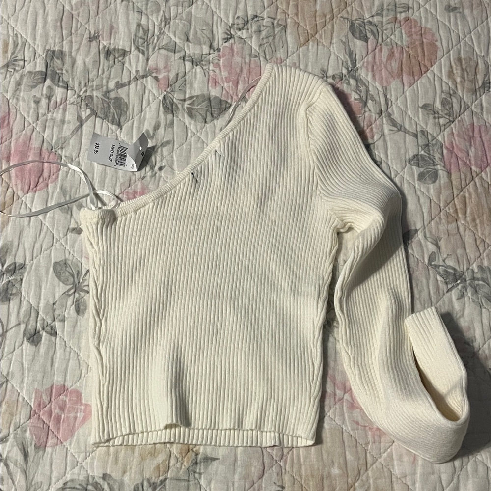 PacSun Cream Ribbed One-Shoulder Top - Picture 2 of 2